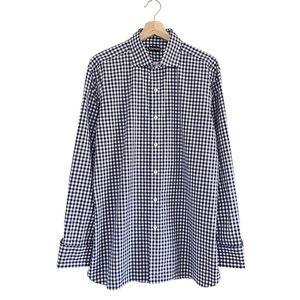 Tom Ford Men’s Slim Fit Gingham Check French Cuff Dress Shirt Blue 43 EU 17 US